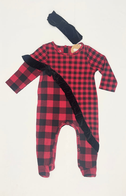 Mudpie Christmas Footed Sleeper and Headband Set