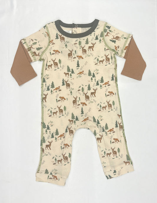 Mudpie Deer Print Waffle Romper