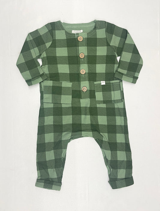 Mudpie Green Plaid Waffle Romper