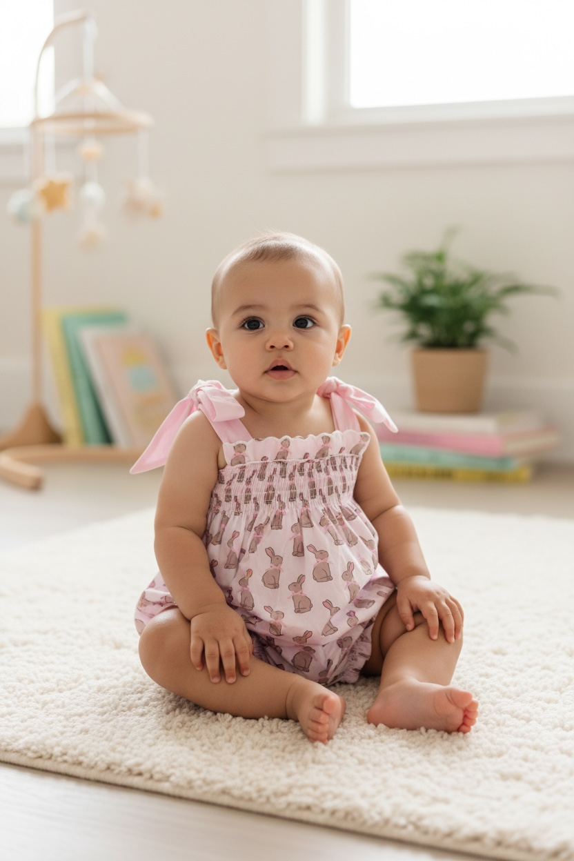 NWT Smocked bunny bubble